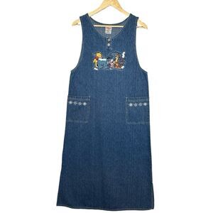 DISNEY STORE Winnie the Pooh Embroidered Denim Maxi Dress Size Small